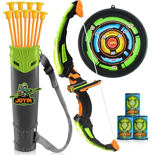 JOYIN Kids Bow and Arrow Set with LED Flash Lights, Outdoor Archery Set Toy Gift for Boys and Girls Ages 6-12 with Suction Cup Arrows, Target & Arrow Case, Great Birthday Gift for Kids/Children
