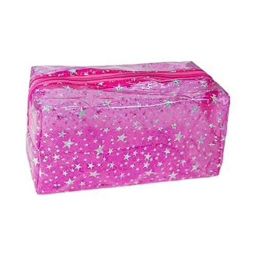TotePrint 1PCS Star Printing Clear Cosmetics Makeup Bag Waterproof Travel Toiletry Storage Bag Vinyl Plastic PVC Zippered Organizer for Girls Friends Women (pink)