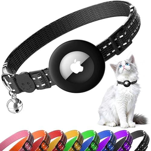 LIEVUIKEN Airtag Cat Collar, Safety Breakaway Cat Collar with Apple Airtag Holder, Reflective Air Tag Kitten Collar with Bell, Adjustable Tracking Collar for Kittens for Boys Girls, Black