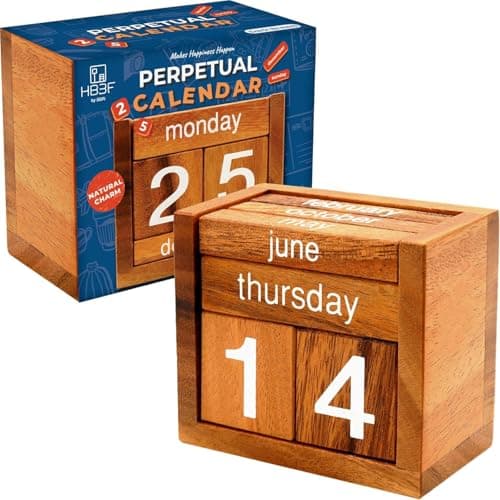 BSIRI Wooden Perpetual Calendar Desk Blocks Cute for Date Cubes Display Decor Gifts for Dad Mom Office Block Monthly Small Planner Family Birthday Wood Block Calendar for Desk
