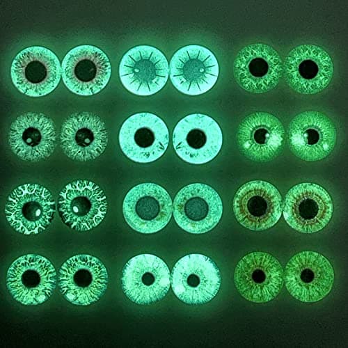 QTTLLI 10 Pairs 35mm Glow in The Dark Glass Round Pupil Eyes Owl Eyes Round Dome Glass Cabochons Flatback for DIY Craft Clay Eyes, 35mm