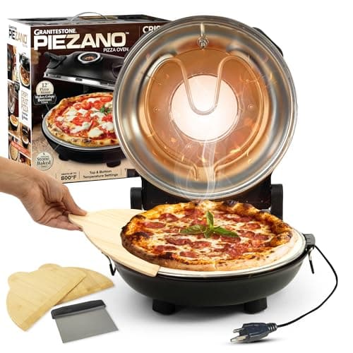 PIEZANO Crispy Crust Pizza Oven by Granitestone – Electric Pizza Oven Indoor, 12 Inch Indoor Pizza Oven Countertop, Pizza Maker Heats up to 800˚F for Stone Baked Pizza at Home As Seen on TV Products