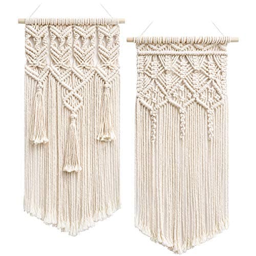 Mkono 2 Pcs Macrame Woven Wall Hanging Boho Chic Geometric Art Decor - Beautiful Bedroom Nursery Apartment Home Decoration, Gift for Girls Adults Birthday Christmas, Small Size 18" L x 9.5" W