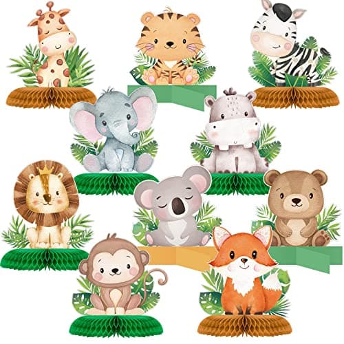 10 Pcs Baby Jungle Animals Honeycomb Centerpieces Safari Baby Shower Decoration Sage Green Themed Party Supplies for Boys Kids Baby Shower Nursery Wild Forest Theme Birthday Party Decor