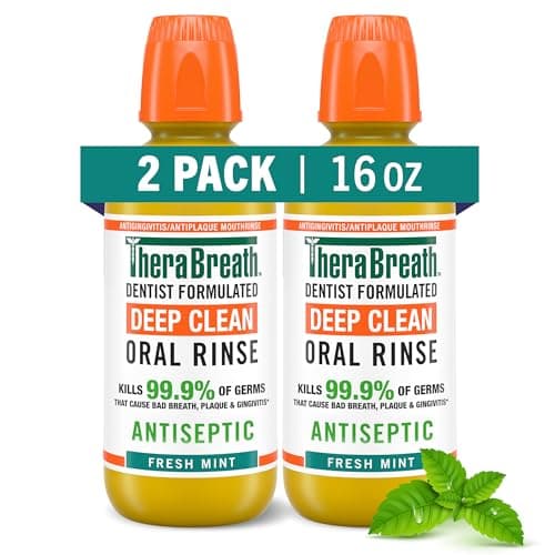 TheraBreath Deep Clean Mouthwash, Antigingivitis, Antiseptic, Fresh Mint Flavor, Dentist Formulated, Alcohol Free, 16 fl oz (Pack of 2)