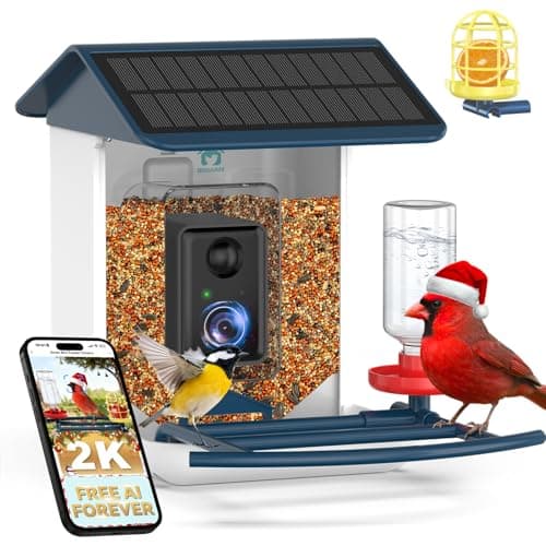 BROAIMX Bird Feeder with Camera-2K HD & Full Color Night Vision, Free AI Forever for 1,1000+ Species Identification, Solar Powered Wireless Outdoor, Includes 64GB TF Card, Two-Way Audio, App Alerts