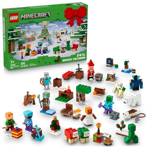 LEGO Minecraft Advent Calendar 2025 Building Toy - Kids Holiday Countdown Set for Boys & Girls, Ages 7+ - 24 Buildable Surprises & 8 Minifigures for Gamers - Collectible Gift for Christmas - 21280