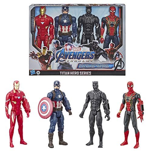 Marvel Avengers Endgame Titan Hero Series 12" Action Figures Captain America, Iron Spider, Black Panther, and Iron Man (4 Action Figures)