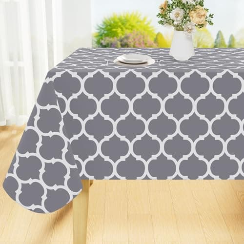Smiry Rectangle Table Cloth, Waterproof Vinyl Tablecloths with Flannel Backing for Rectangle Tables, Wipeable Spillproof Plastic Tablecloth for Dining, Camping, Indoor and Outdoor (60"x84", Grey)