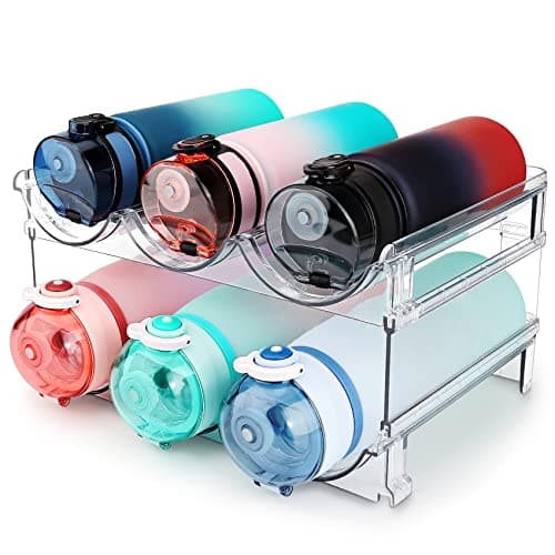 spospo Water Bottle Organizer for Cabinet, Water Bottle Storage Organizer, 2 Packs Water Bottle Storage Rack, Water Bottle Holder for Cabinet, Stackable Water Bottle Storage Rack