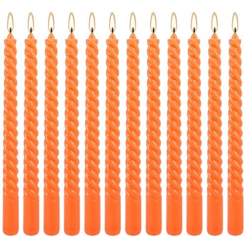 WPONSZU 12 Pack 10 Inch Spiral Taper Candle Set, Unscented Dripless Candlesticks for Dinner,Party Brithday Wedding,Halloween and Home Decoration（Orange ）