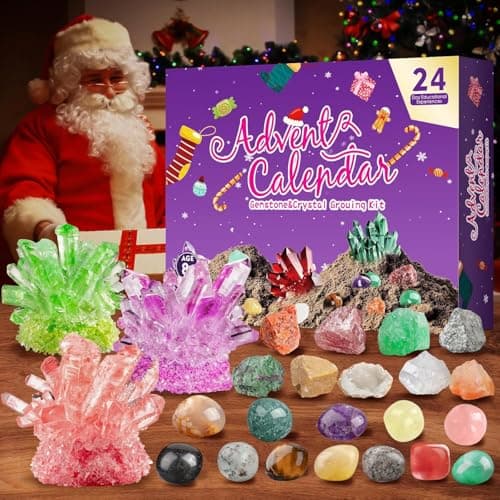 Crystals & Crystal Growing Kit Advent Calendar 2025, 24 Days Crystal Gemstones Minerals Rocks & Fossils Advent Calendars, Science Dig Kit Rocks Collection for Learning Girls Boys Kids Men Women