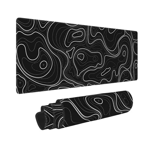 Large Gaming Mouse Pad Black Topographic Contour Mouse Pad Extended XL Long Mousepad Big Desk Mat with Stitched Edges & Nonslip Rubber Base for Company Office Work, 31.5 X 11.8 Inch