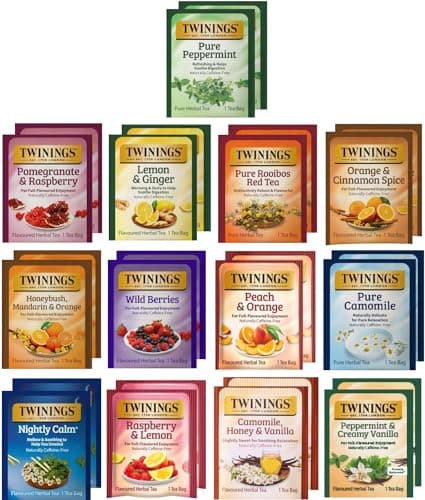 Twinings Herbal Tea Variety Pack - Decaf Tea Sampler - 26 Individually Wrapped Herbal Tea Bags Variety Pack - Assorted Tea Variety Pack - Pure Peppermint, Camomile, Rooibos Red, Honeybush Mandarin Orange, Plus 9 More Flavors