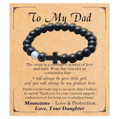 Gifts For Dad From Daughter Son Crystal Moonstone Bracelet for Dad uncle Grandpa Unique Present Cool Black Bracelet for Birthday Christmas Stocking Stuffers Him Valentines (dad gifts from daughter)