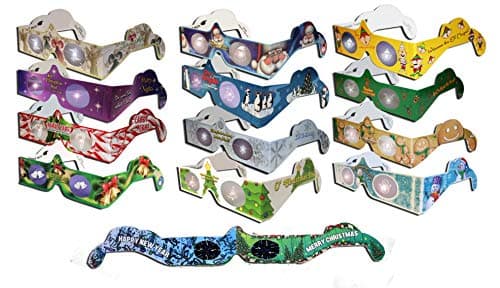 HolidayEyes(R) 13 Pair - 3D Christmas Glasses - 13 pair variety pack - See Santa, Snowman, Reindeer, Candy Canes, Elves, etc., and 1 Christmas/New Years Fireworks Glasses - ready to wear