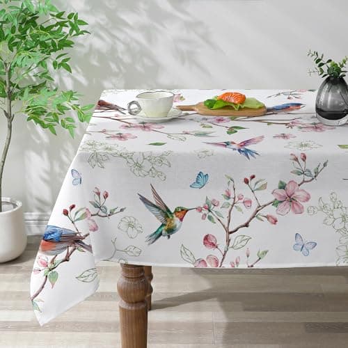 cusugbaso Spring Tablecloth 52x70 Inches, Bird Floral Tablecloth Spring Decorations for Home, Washable Farmhouse Table Cloth Rectangle for Party, Kitchen