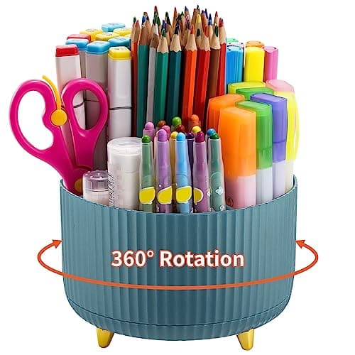 Marbrasse Desk Organizer, 360-Degree Rotating Pen Holder for Desk, Desk Organizers and Accessories with 5 Compartments Pencil Organizer, Art Supply Storage Box Caddy for Office, Home （Dark Green）