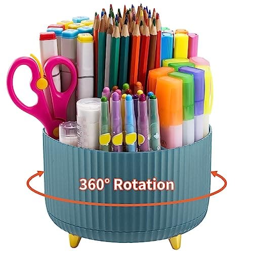 Marbrasse Desk Organizer, 360-Degree Rotating Pen Holder for Desk, Desk Organizers and Accessories with 5 Compartments Pencil Organizer, Art Supply Storage Box Caddy for Office, Home （Dark Green）