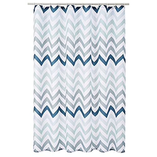 Amazon Basics Bathroom Shower Curtain, Water Resistant Fabric with Grommets & Hooks, Machine Washable, 72"x72" , Blue Ombre Chevron