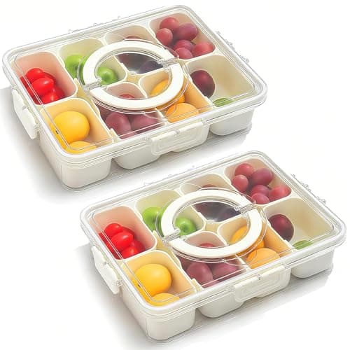 Snackle Box Container - Dishwasher Safe, Divided Serving Tray with Lid & Handle, Portable Charcuterie Board&Platter Box for Snack Platters, Clear Organizer for Fruits & Snacks, Ideal for Road Travel