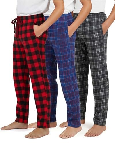 Real Essentials 3 Pack Boys Pajama Pants Super Soft Fleece PJ Lounge Bottoms for Kids,Set 3-Size 12/14
