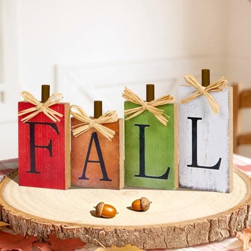 OLANRUN Fall Decorations for Home, Fall Thanksgiving Table Decor 4-PCS Vintage Wooden, Autumn Thanksgiving Decorations for Table Indoor Home Office Farmhouse Kitchen Room Bedroom Mantel Tiered Tray