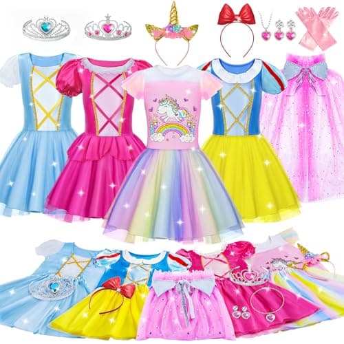 Princess Dress Up for Girl - Dress up Clothes for Toddler Girl, Princess Toys Christmas Birthday Gifts for 3 4 5 6 7 Little Girls