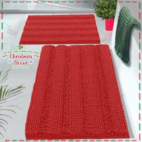 Zebrux Red Christmas Bathroom Rugs, Christmas Décor - Extra Soft and Absorbent Red Bathroom Rugs - Machine Wash, Non Slip Striped Bath Mats for Indoor, Kitchen, Toilet Decorations for Christmas.