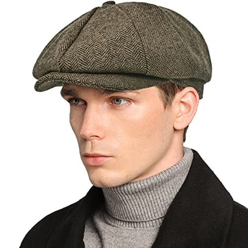 Mens Newsboy Cap High Woolen Tweed Gatsby Hat Ivy Cabbie Flat Golf Cap for Fathers Women Unisex