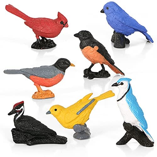 Mini Bird Figurines 7pcs, Birds Cake Cupcake Topper, Miniature Birds Animal Figure Oriole Robin Cardinal Bird Educational Toy, Bird Cake Decoration for Kids Birthday Baby Shower Party Supplies…