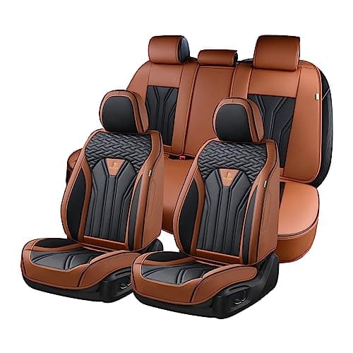 FLORICH Leather Seat Covers, Seat Covers Full Set, Car Seat Protectors 5 Seats,Automotive Seat Covers Fit for Most Cars Trucks-Brown&Black