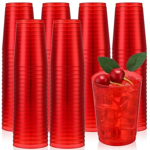 Minatee 100 Count Red Plastic Cups 10 Oz Disposable Party Cups Heavy Duty Wine Glasses for Birthday Valentine's Day Wedding Graduation Christmas Party Supplies(Red)