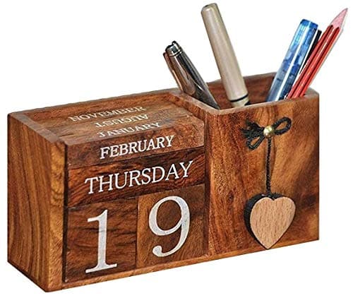 Perpetual Calendar, Wooden Desk Block Calendar Permanent Wooden Desk Calendar Display Home Office Decoration 6.5 x 2.0 x 3.5 inches (One of the World's Expensive Wood)