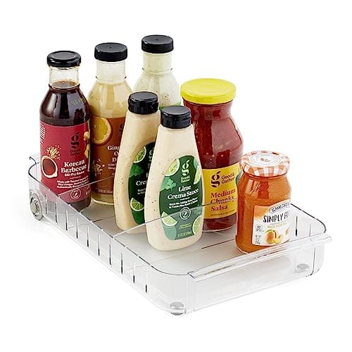 YouCopia RollOut Fridge Caddy BPA-Free Clear Rolling Refrigerator Organizer Bin with Adjustable Dividers and Handles, 9" Wide