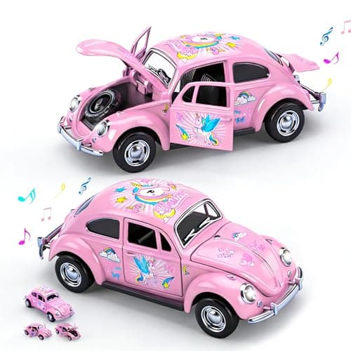 Girls Car Toy, Beetle Model 1:36 Alloy Metal Diecast Classic Vehicle Model Toy, Unicorn Car Pull Back Model Collection Gift Ornament for Kids Aldult(Pink)