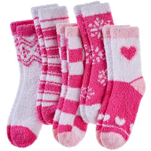 Yebing Fuzzy Socks for Women Fluffy Slipper Socks Winter Warm Soft Cozy Plush Fleece Home Sleep Gift Socks 5 Pairs Mix Color Pink A