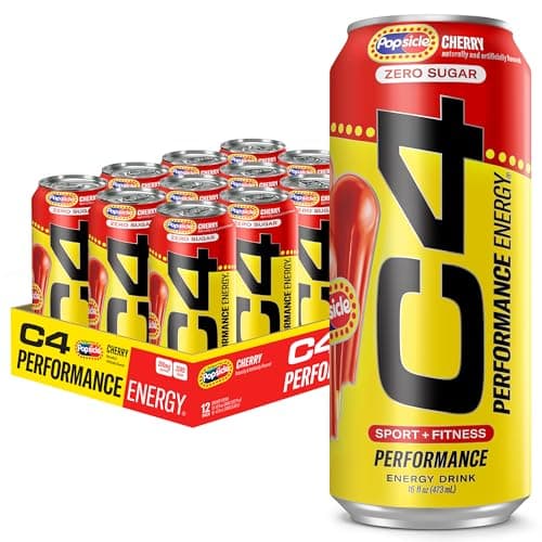 Cellucor C4 Energy Drink x POPSICLE Cherry, Carbonated Sugar Free Pre Workout Performance Drink with no Artificial Colors or Dyes, 16 Oz, Pack of 12