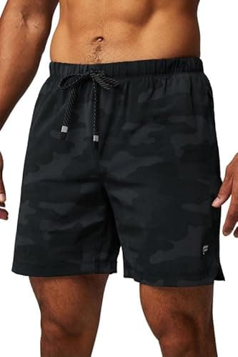 Fabletics Men's The One Short (Unlined), Training, Swimming, Lightweight, Quick-Dry, Zip Pocket, Stretch Woven, 7" Inseam, L, Black Tactical Camo