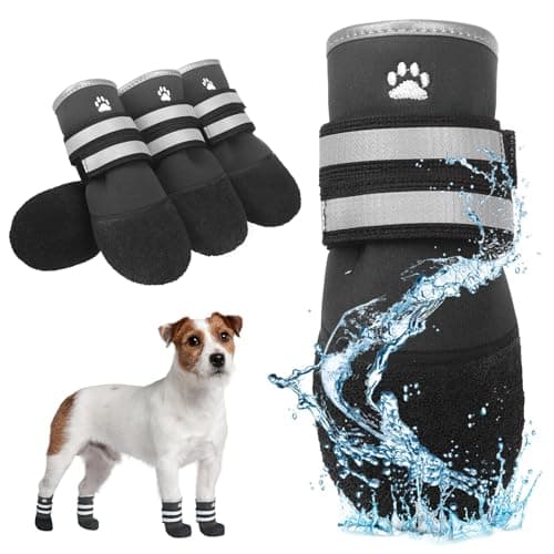 KOOLTAIL Dog Shoes for Small Medium Dogs, Waterproof Outdoor Dog Booties for Hot Pavement Winter Rain/Snow Hiking with Reflective Strap, Non-Slip Dog Boots & Paw Protectors for Hardwood Floor, Black