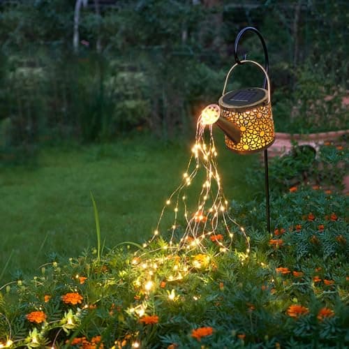 Solar Lights Outdoor Decorative, Metal Solar Watering Can Lights Waterproof, Small Hanging Solar Garden Decor Yard Lights Outside Patio Lawn, Gifts for Mom Grandma Women Birthday(Warm White)