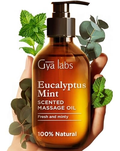 Gya Labs Eucalyptus Mint Massage Oils for Massage Therapy - Refreshing Aromatherapy Body Massage Oil for Sore Muscles - Jojoba, Argan, Sunflower, Almond, Vitamin E & Eucalyptus (6.76 Fl Oz)