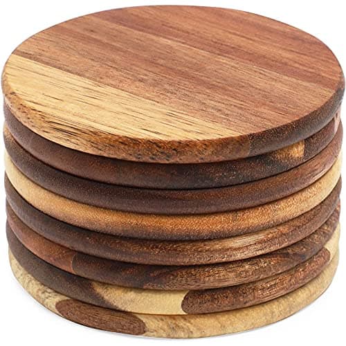 Juvale Round Acacia Wood Coasters - 8 Pack, 4 in, Brown - Drink Coasters for Coffee & Dining Table Decor - Bar & Home Bar Accessories - Wood Decor
