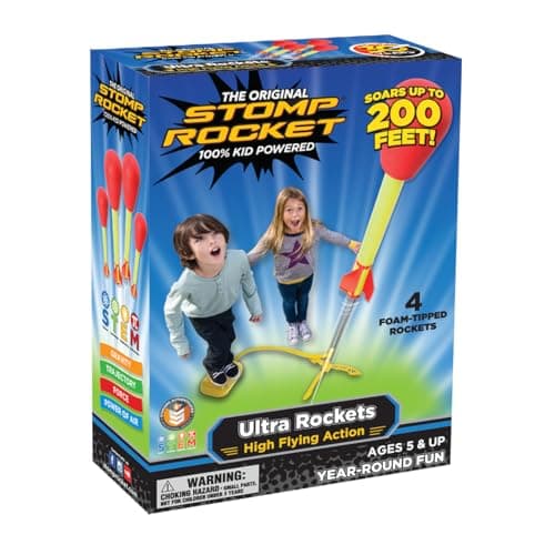 Stomp Rocket Ultra Rocket Launcher for Kids, 4 Rockets - Fun Backyard & Outdoor Kids Toys Gifts for Boys & Girls - High Flying Toy Foam Blaster Set - Multi-Player Adjustable Launch Stand