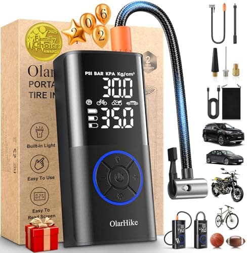 OlarHike Tire Inflator Portable Air Compressor, Smart Dual Hose System, 160PSI Auto Air Pump for Car Tires, Bike,Bicycle, Motorcycles,Electric Pump with LED Light & Digital Pressure Gauge