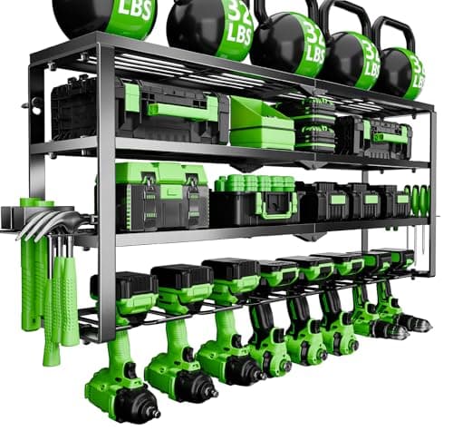 Power Tool Organizer Wall Mount, 4 Layers Tool Storage Rack with 8 Cordless Drill Holders, Power Tool Shelf Loads 400lbs for Garage, Warehouse, Workshop, Gifts for Men, Husband (Bohemian)