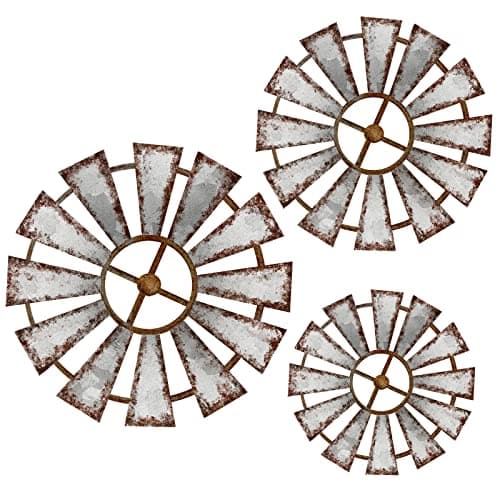 Yookeer 3 Pcs Wood Windmill Wall Decor Farmhouse Hanging Decoration Wooden Windmill Kitchen Decor Rustic Decor Living Room Sculpture Art for Bedroom Nursery Home Decor(Farmhouse)