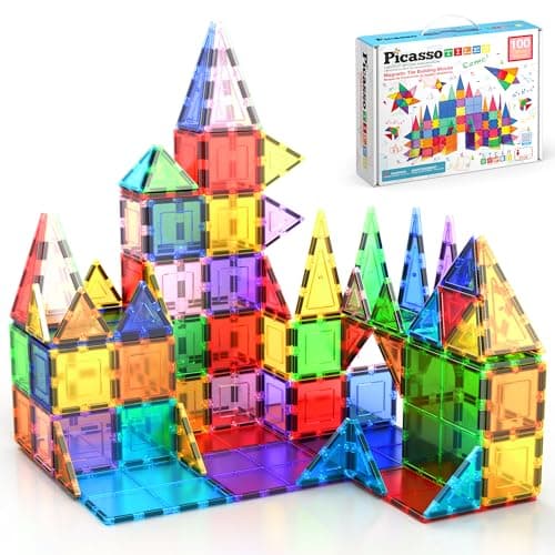 PicassoTiles 100 Piece Set 100pcs Magnet Building Tiles Clear Magnetic 3D Blocks Construction Playboards, Creativity Beyond Imagination, Inspirational, Recreational, Educational Conventional