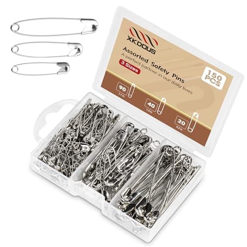 XKDOUS Safety Pins, 150 PCS Safety Pins Assorted, 3 Different Sizes Silver Safety Pins Bulk, Small Safety Pins, Large Safety Pins Heavy Duty for Clothes, Sewing, Craft