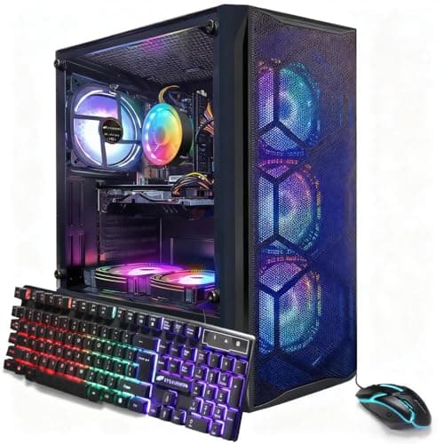 STGAubron Gaming PC Desktop Computer, Intel Core i7 up to 3.9GHz, Radeon RX 580 8G, 16G RAM, 512G SSD, WiFi 6, BT 5.0, RGB Fan x6, Windows 11 Home